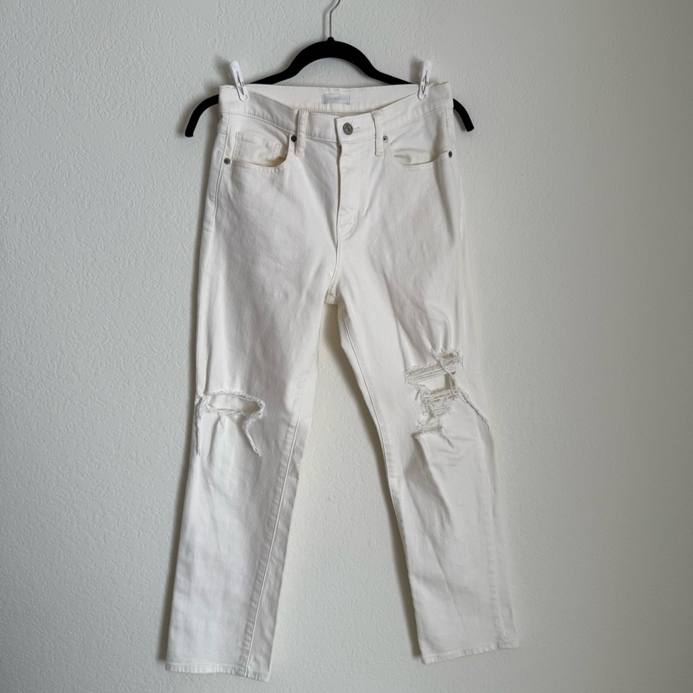 UNIQLO Straight Leg White Distressed Jeans